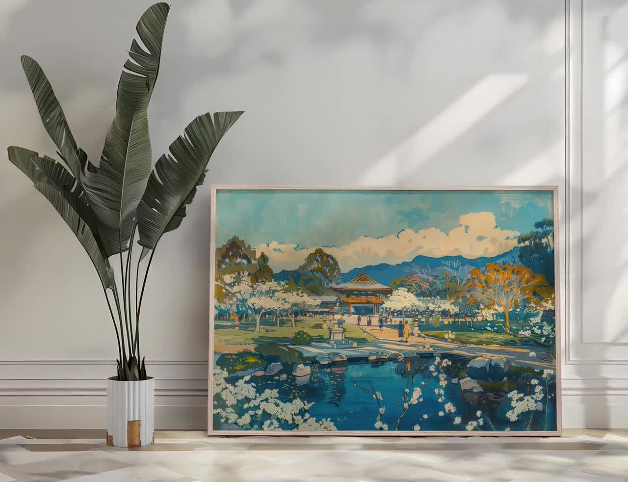 Vintage Print Japanese Garden Art, Retro Park Wall Decor, Nature